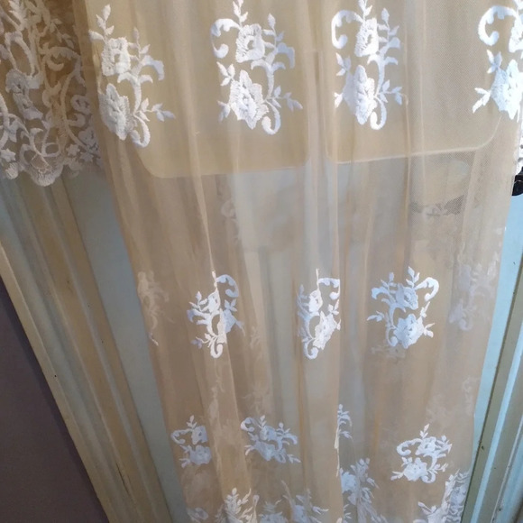 Forever 21 Maxi Sheer Cardigan Topper Kimono Embroidered Beige White Macrame L - Picture 6 of 13